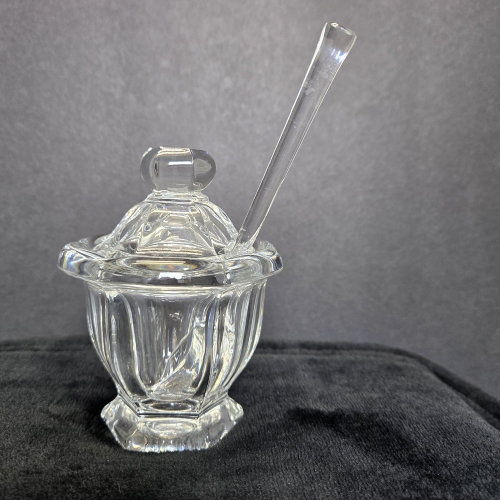 Beautiful Baccarat Crystal "Harcourt Bretagne" Jam/ Condiment Pot W/ Lid & Spoon